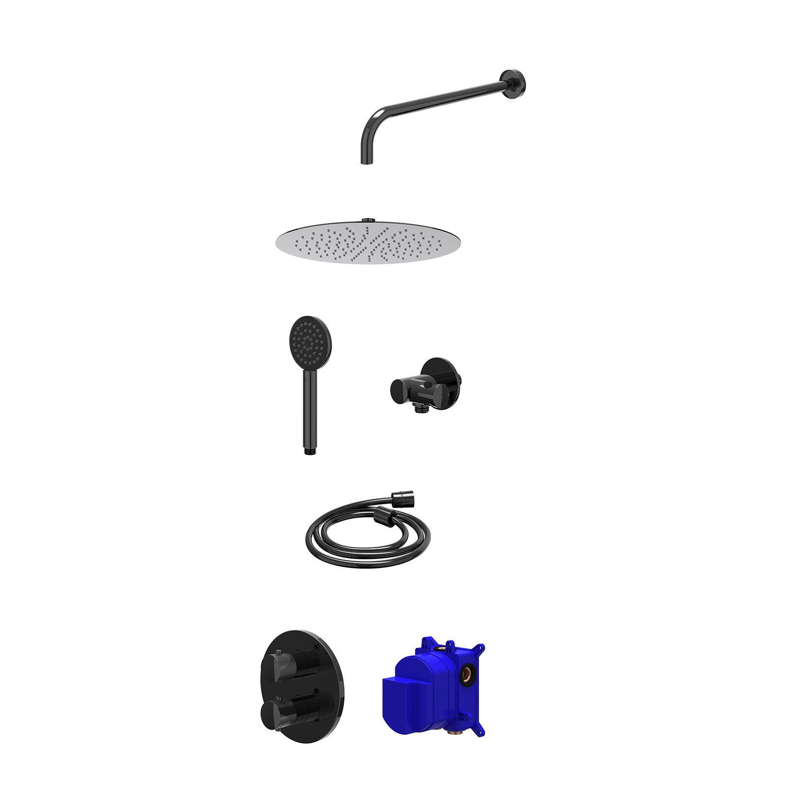 IVY Nexus Regendoucheset inbouw 2-weg - 30cm slim - wandarm - verstelbare steun - satin spray - Zwart chroom