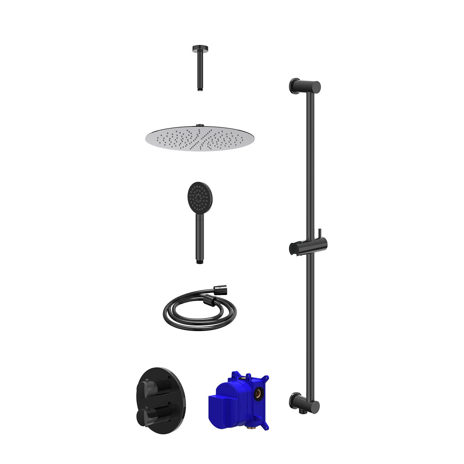IVY Nexus Regendoucheset inbouw 2-weg - 30cm slim - plafond 15cm - glijstang - satin spray - Zwart chroom