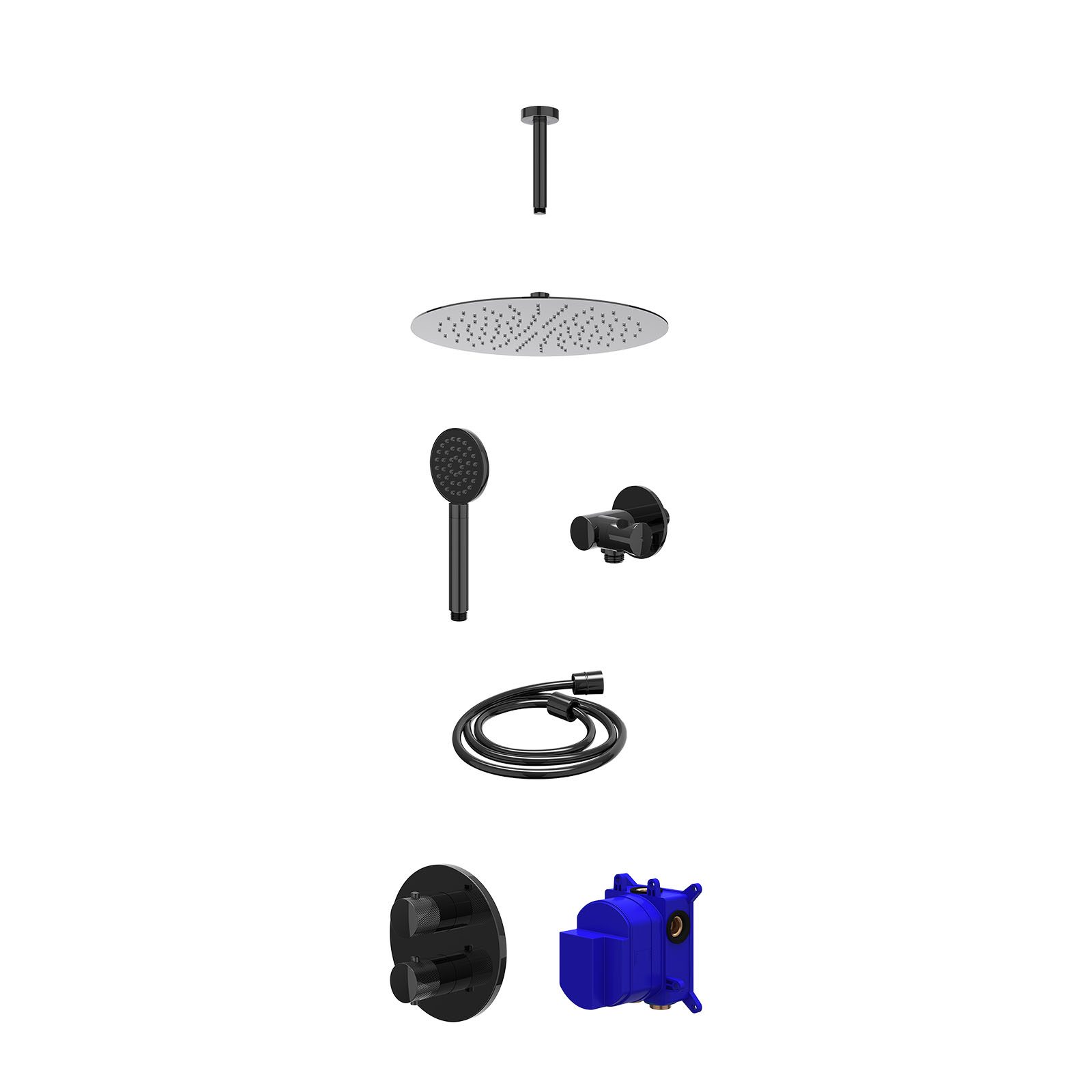 IVY Nexus Regendoucheset inbouw 2-weg - 30cm slim - plafond 15cm - verstelbare steun - satin spray - Zwart chroom