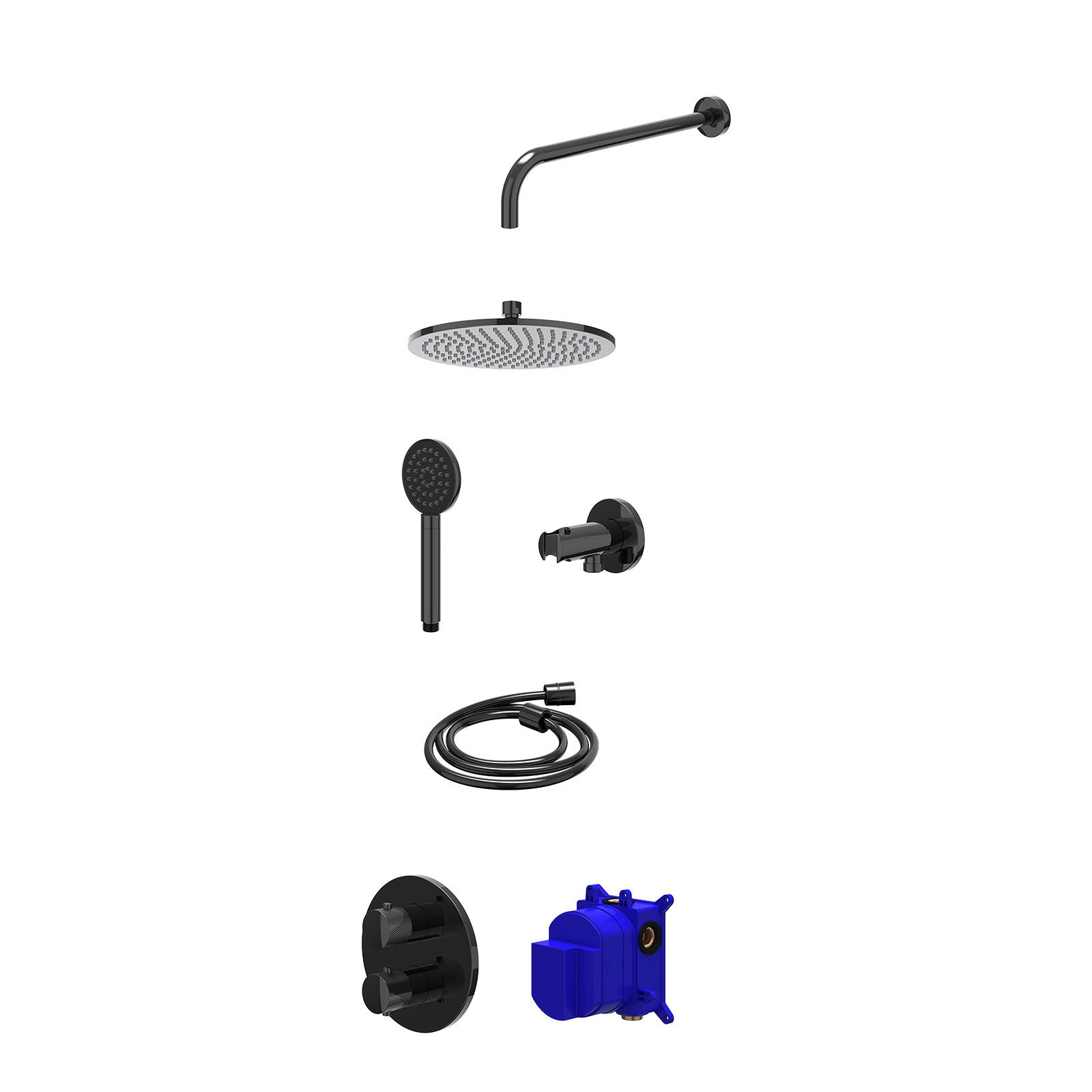 IVY Nexus Regendoucheset inbouw 2-weg - 25cm medium - wandarm - wandhouder - satin spray - Zwart chroom