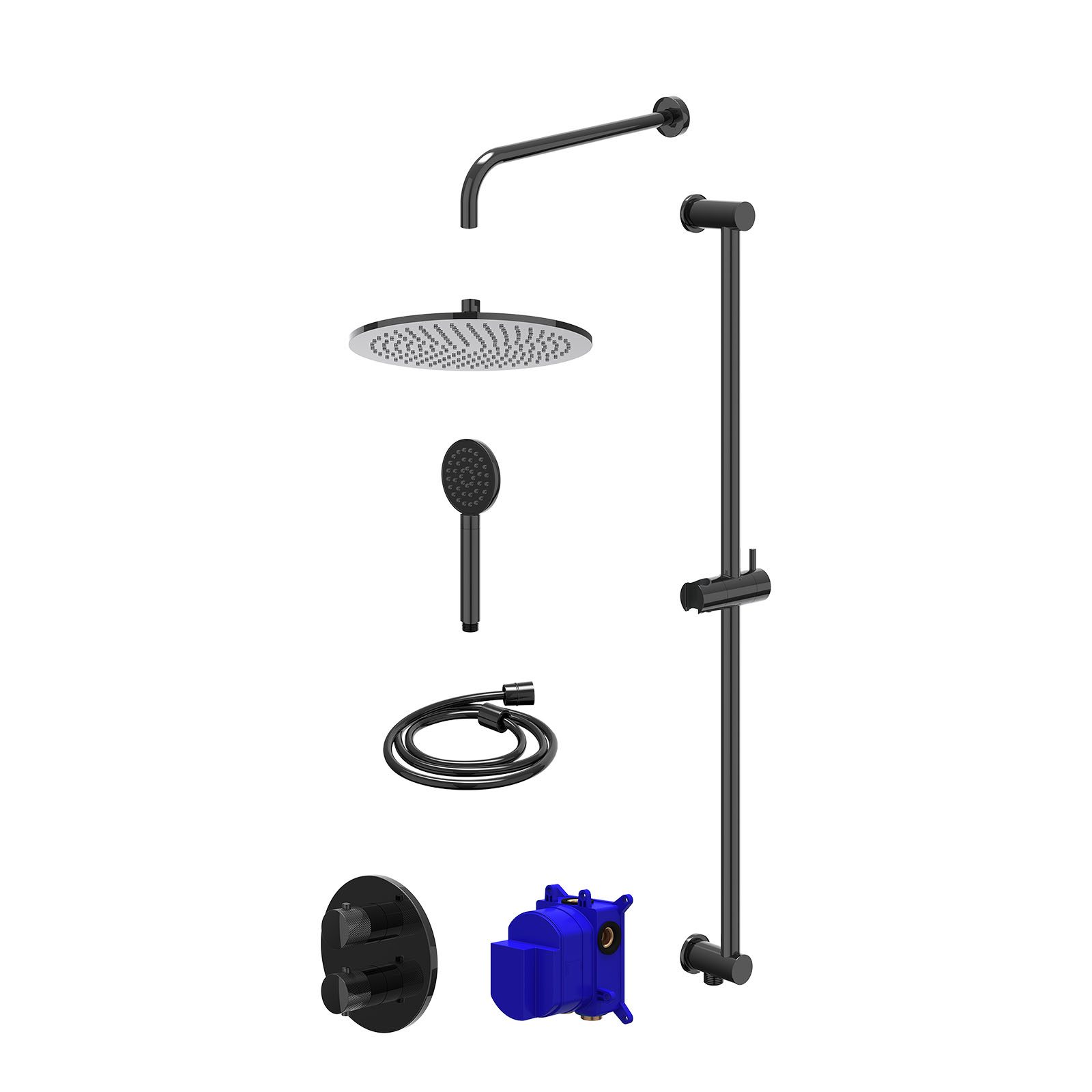 IVY Nexus Regendoucheset inbouw 2-weg - 30cm medium - wandarm - glijstang - satin spray - Zwart chroom