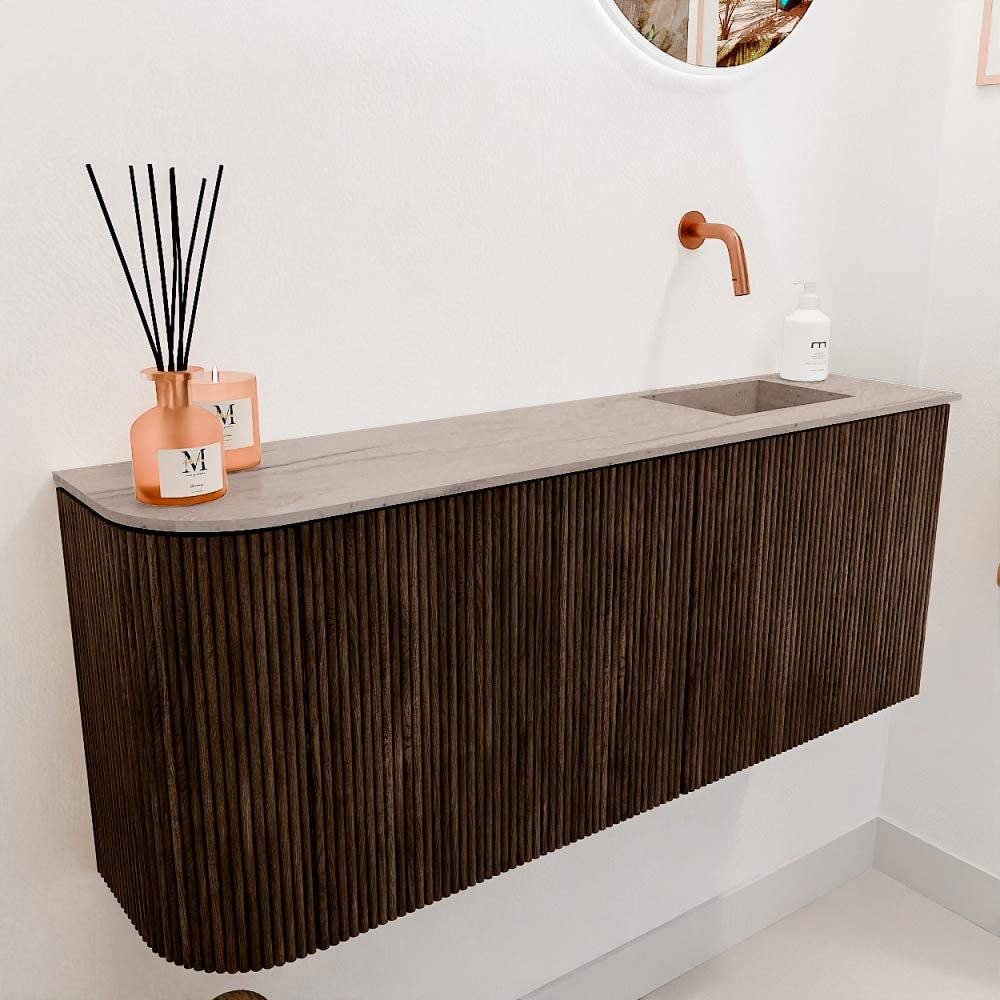 Mondiaz Toiletmeubel Joya Dlux Walnut - 101.6 cm - Wastafel FAYE Saba - Zonder kraangat(en) - Solid Surface - Met spoelbak Rechts