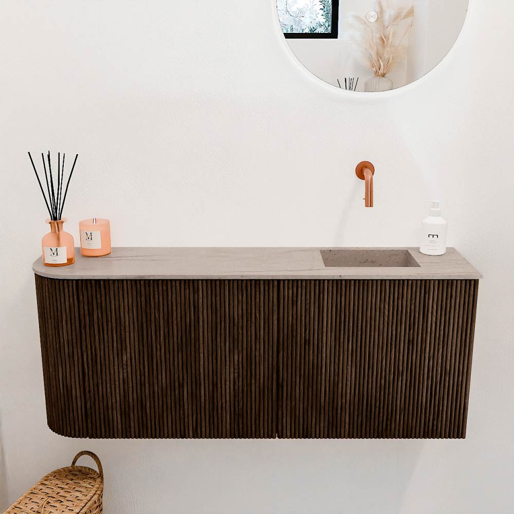 Mondiaz Toiletmeubel Joya Dlux Walnut - 101.6 cm - Wastafel FAYE Saba - Zonder kraangat(en) - Solid Surface - Met spoelbak Rechts - Afbeelding 2