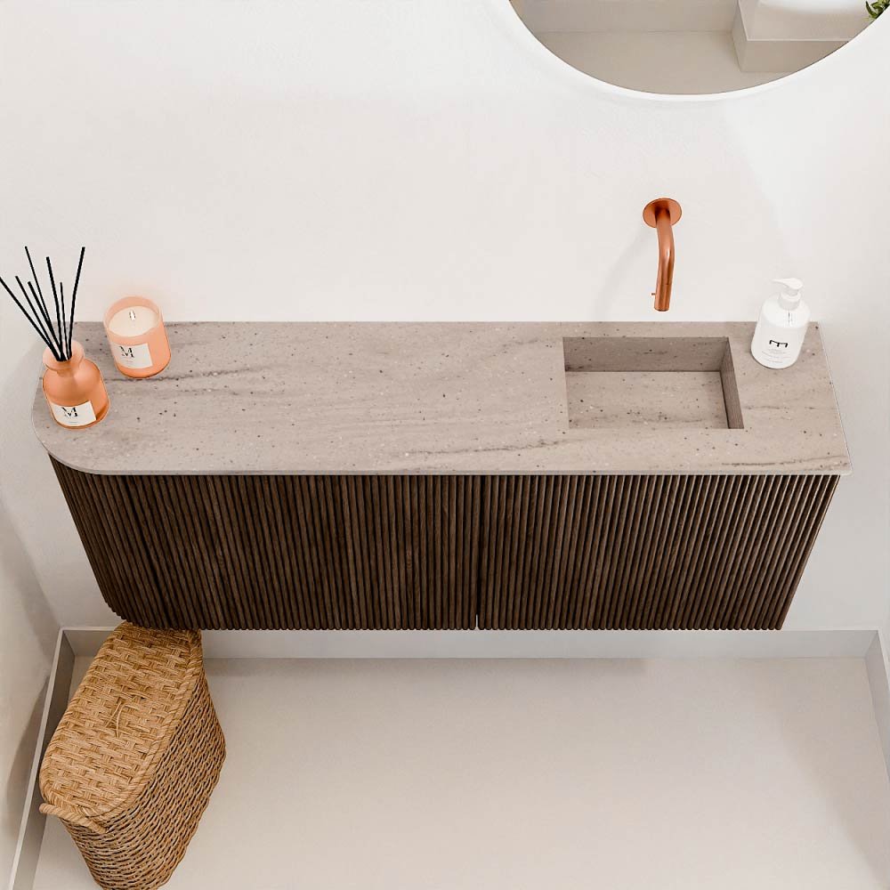 Mondiaz Toiletmeubel Joya Dlux Walnut - 101.6 cm - Wastafel FAYE Saba - Zonder kraangat(en) - Solid Surface - Met spoelbak Rechts - Afbeelding 3
