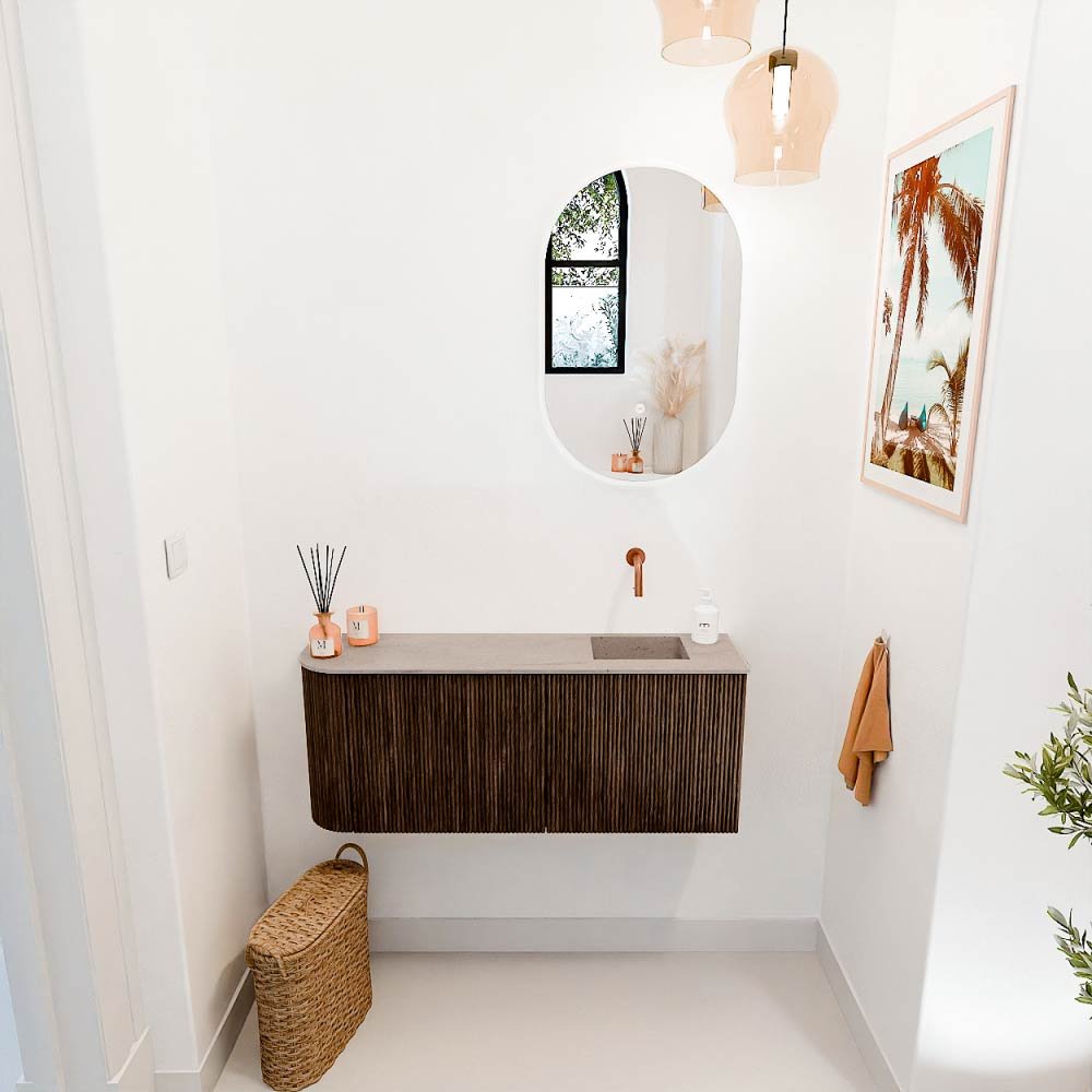 Mondiaz Toiletmeubel Joya Dlux Walnut - 101.6 cm - Wastafel FAYE Saba - Zonder kraangat(en) - Solid Surface - Met spoelbak Rechts - Afbeelding 4