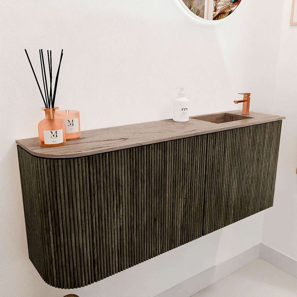 Mondiaz Toiletmeubel Joya Dlux Shadow - 101.6 cm - Wastafel FAYE Arena - 1 kraangat - Solid Surface - Met spoelbak Rechts