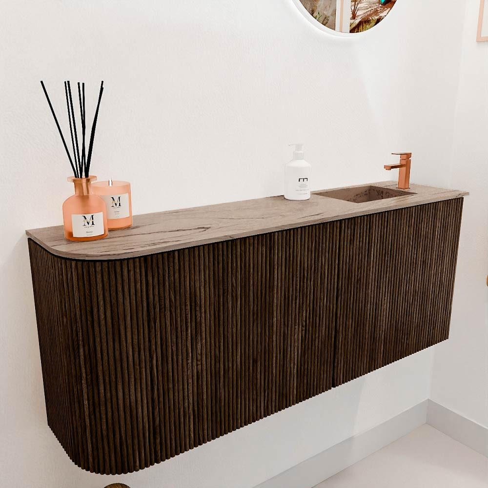 Mondiaz Toiletmeubel Joya Dlux Walnut - 101.6 cm - Wastafel FAYE Arena - 1 kraangat - Solid Surface - Met spoelbak Rechts