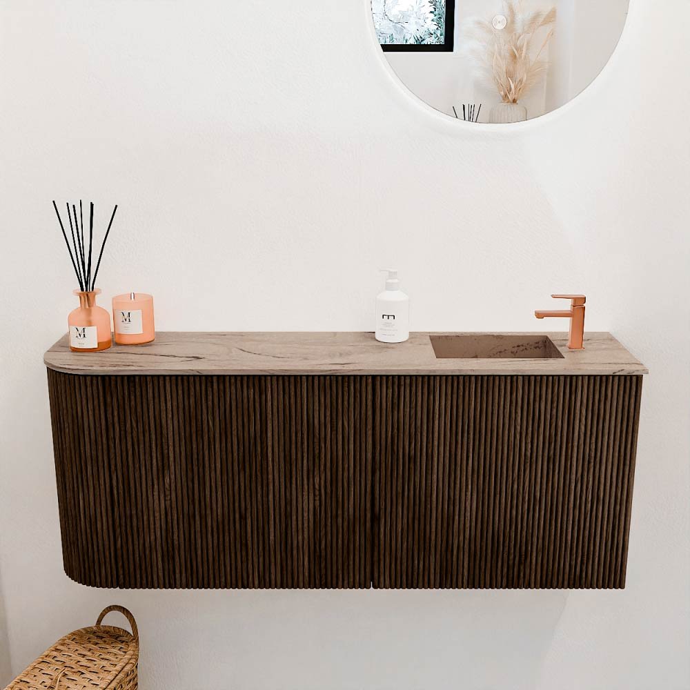 Mondiaz Toiletmeubel Joya Dlux Walnut - 101.6 cm - Wastafel FAYE Arena - 1 kraangat - Solid Surface - Met spoelbak Rechts - Afbeelding 2