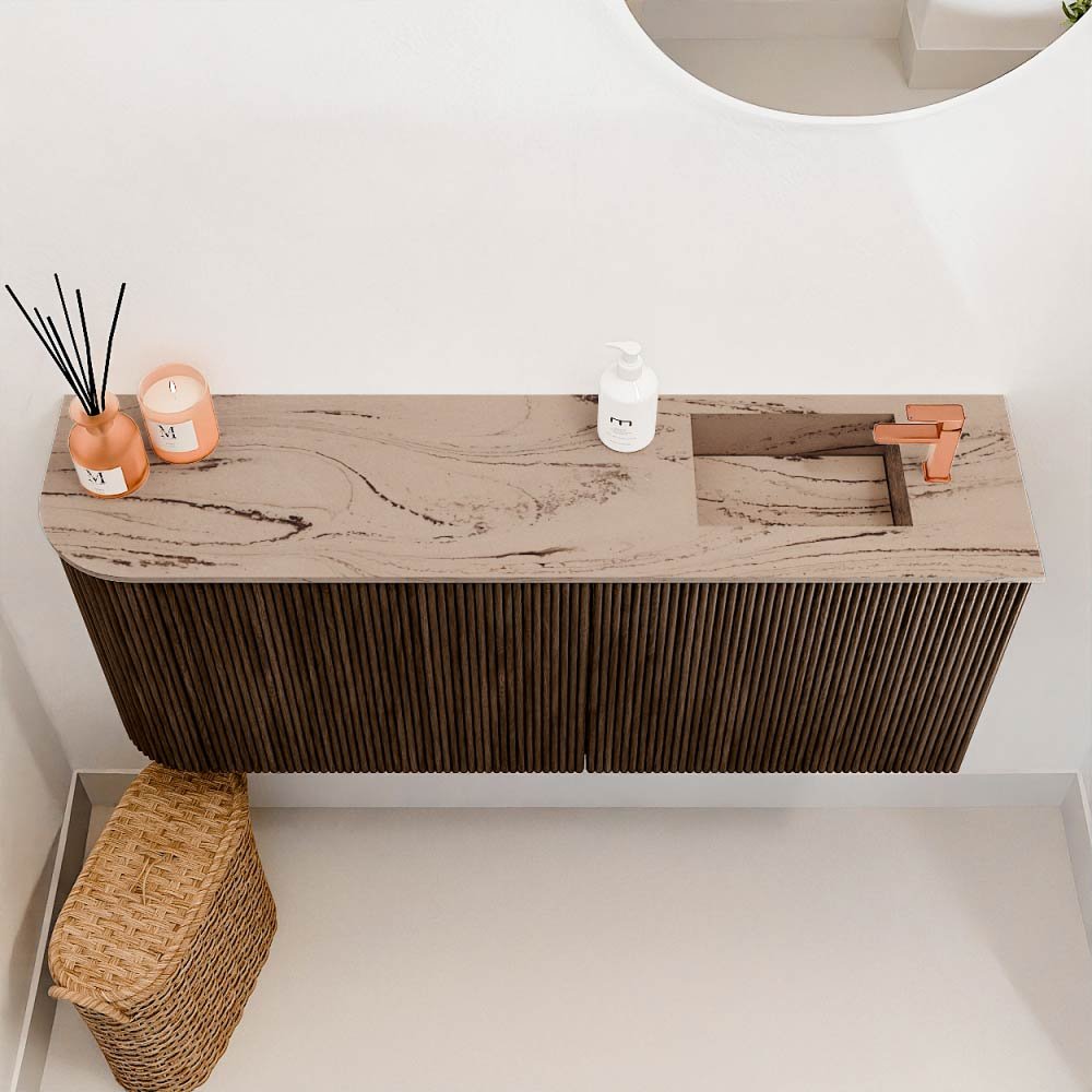 Mondiaz Toiletmeubel Joya Dlux Walnut - 101.6 cm - Wastafel FAYE Arena - 1 kraangat - Solid Surface - Met spoelbak Rechts - Afbeelding 3