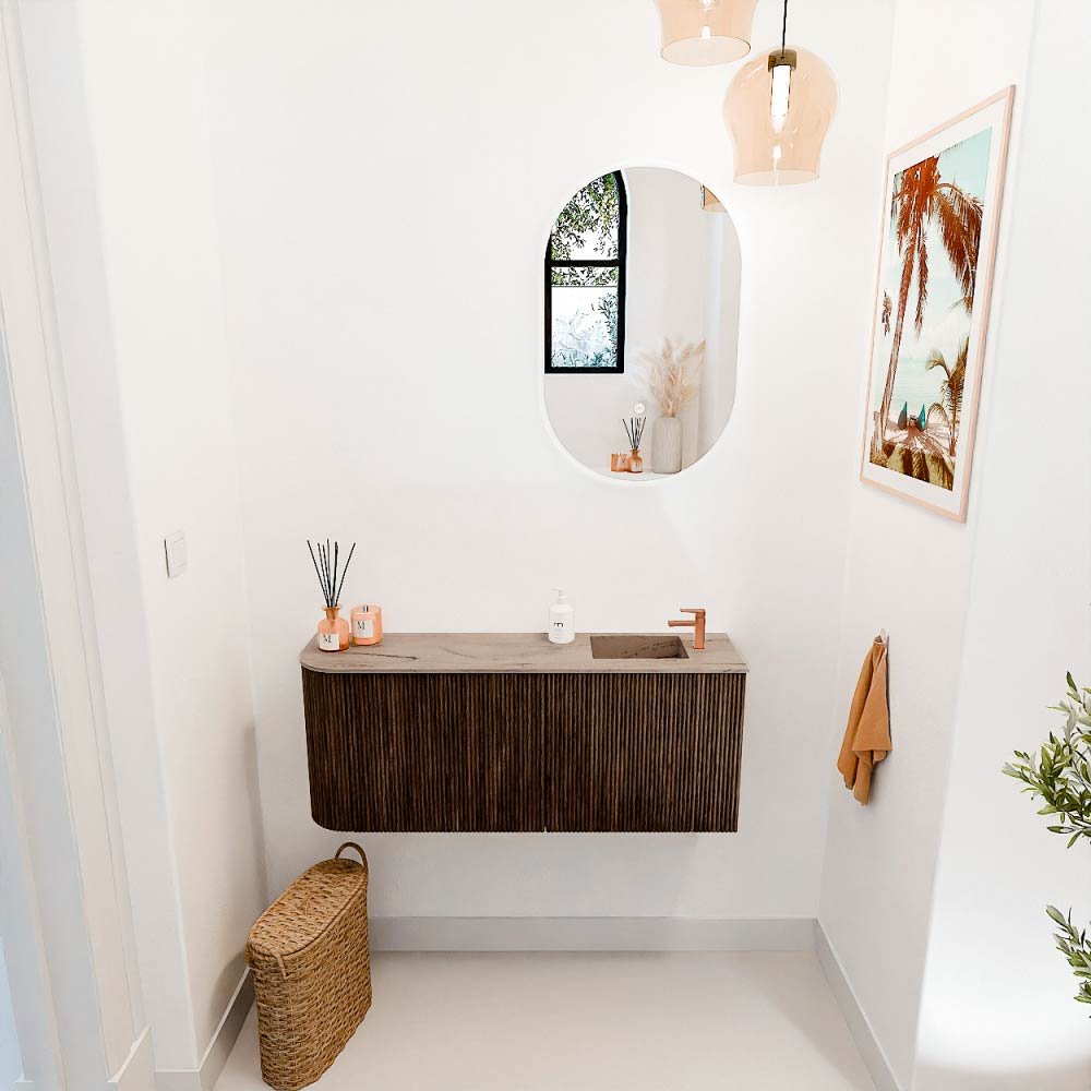 Mondiaz Toiletmeubel Joya Dlux Walnut - 101.6 cm - Wastafel FAYE Arena - 1 kraangat - Solid Surface - Met spoelbak Rechts - Afbeelding 4