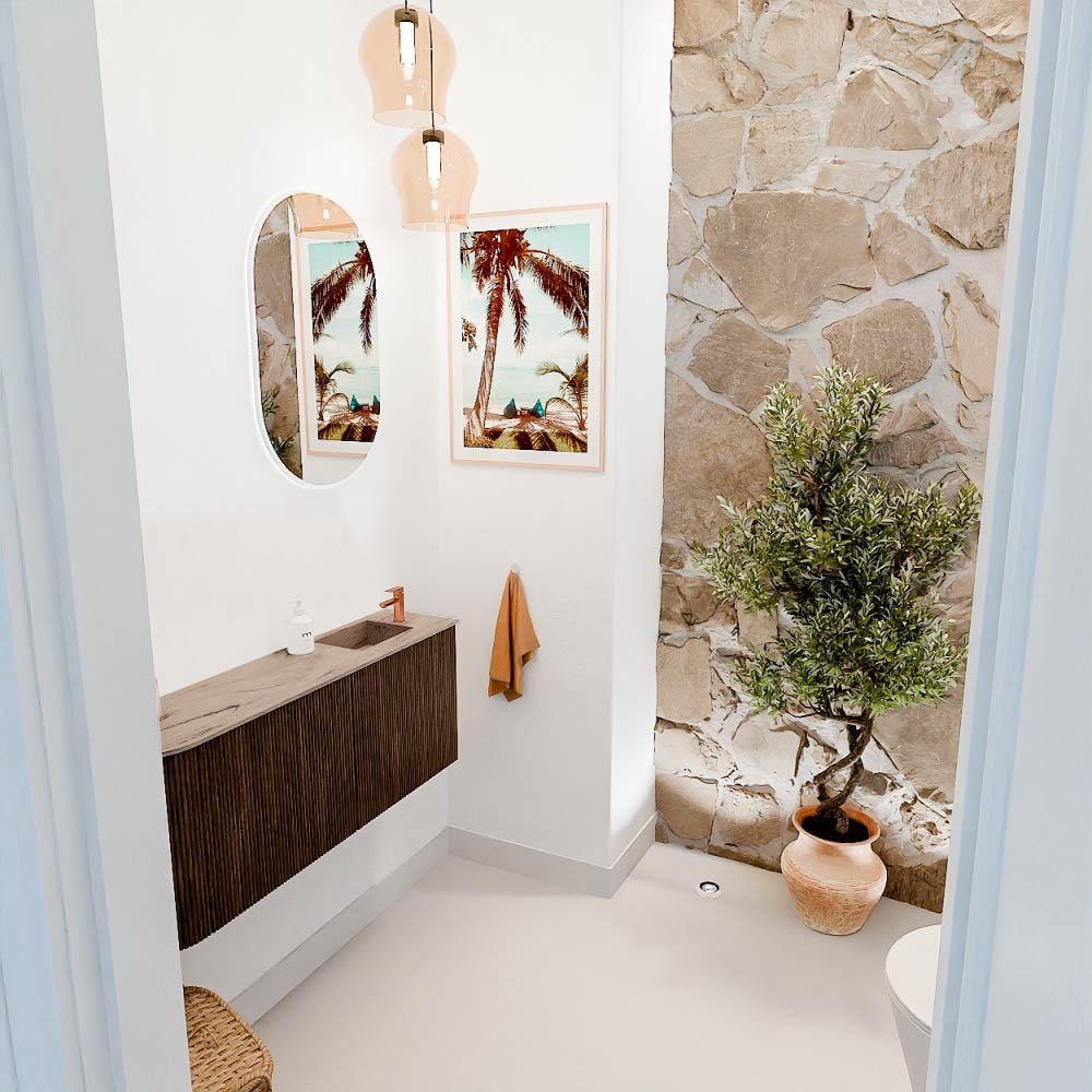 Mondiaz Toiletmeubel Joya Dlux Walnut - 101.6 cm - Wastafel FAYE Arena - 1 kraangat - Solid Surface - Met spoelbak Rechts - Afbeelding 5
