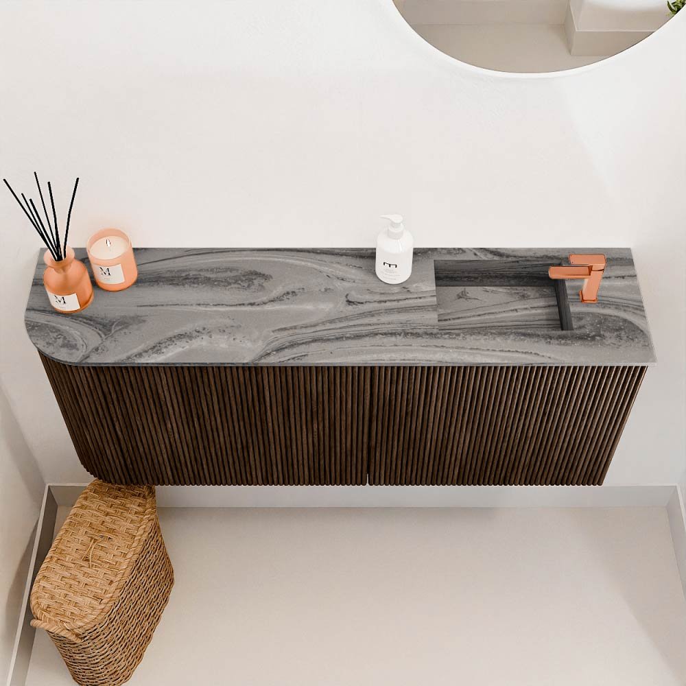 Mondiaz Toiletmeubel Joya Dlux Walnut - 101.6 cm - Wastafel FAYE Sombra - 1 kraangat - Solid Surface - Met spoelbak Rechts - Afbeelding 3