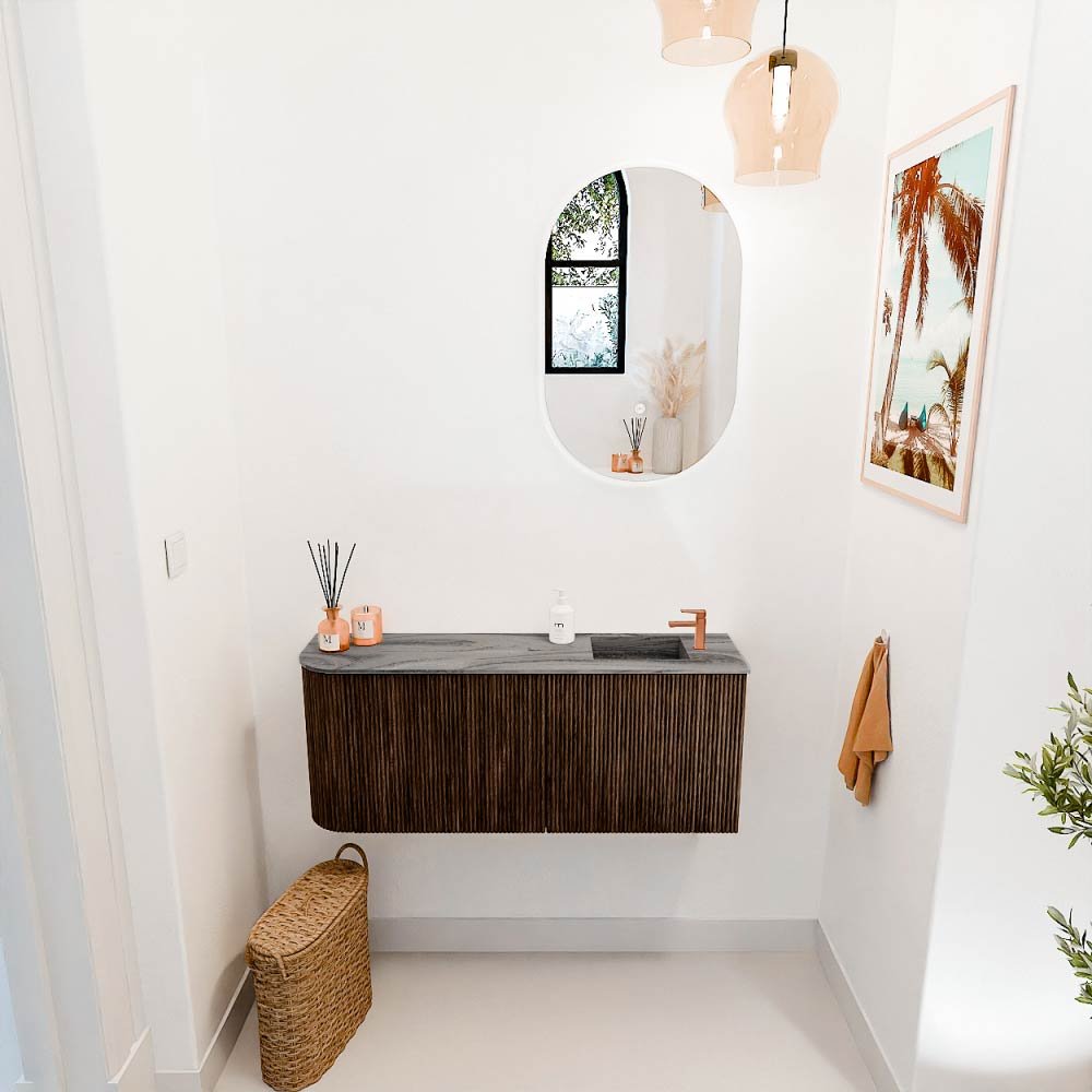 Mondiaz Toiletmeubel Joya Dlux Walnut - 101.6 cm - Wastafel FAYE Sombra - 1 kraangat - Solid Surface - Met spoelbak Rechts - Afbeelding 4