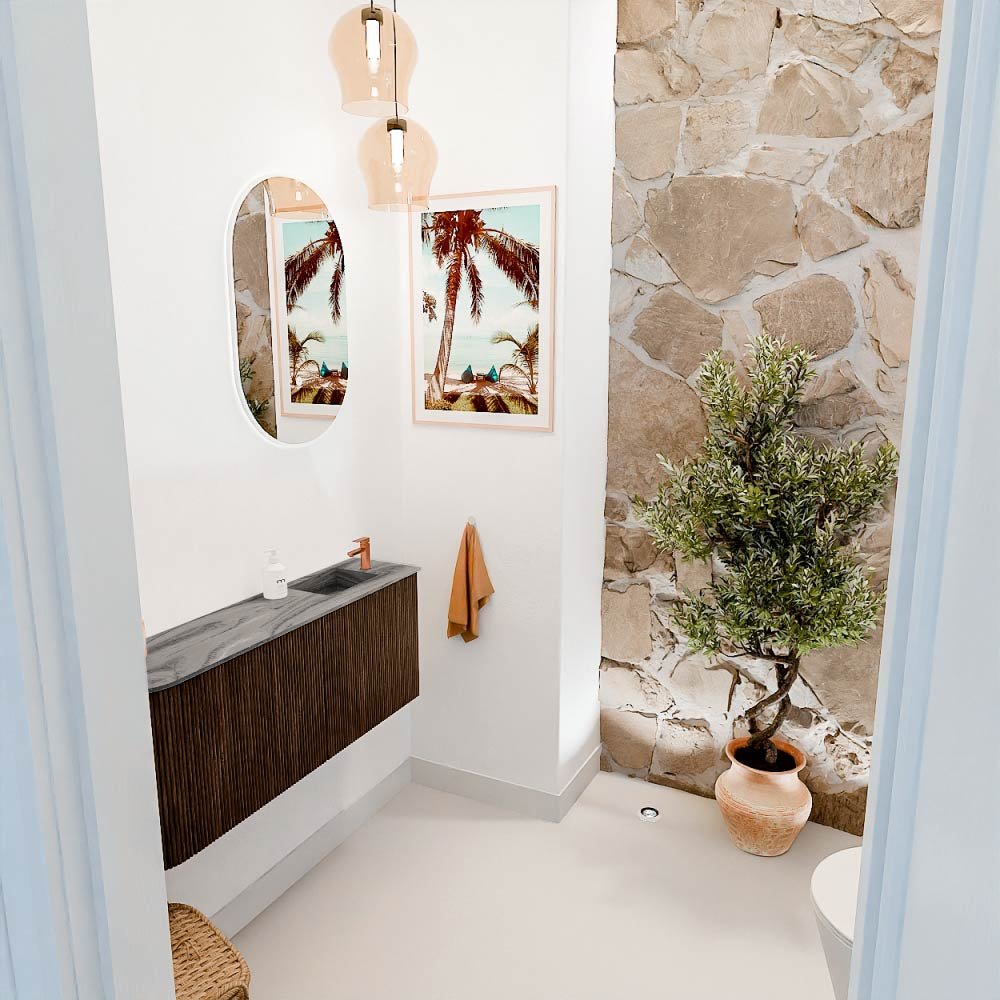 Mondiaz Toiletmeubel Joya Dlux Walnut - 101.6 cm - Wastafel FAYE Sombra - 1 kraangat - Solid Surface - Met spoelbak Rechts - Afbeelding 5