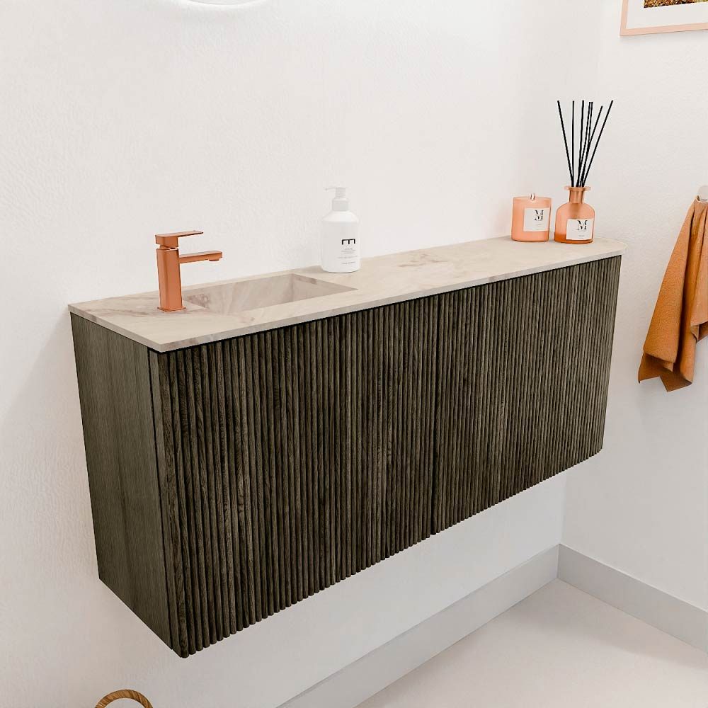 Mondiaz Toiletmeubel Joya Dlux Shadow - 101.6 cm - Wastafel FAYE Frappe - 1 kraangat - Solid Surface - Met spoelbak Links