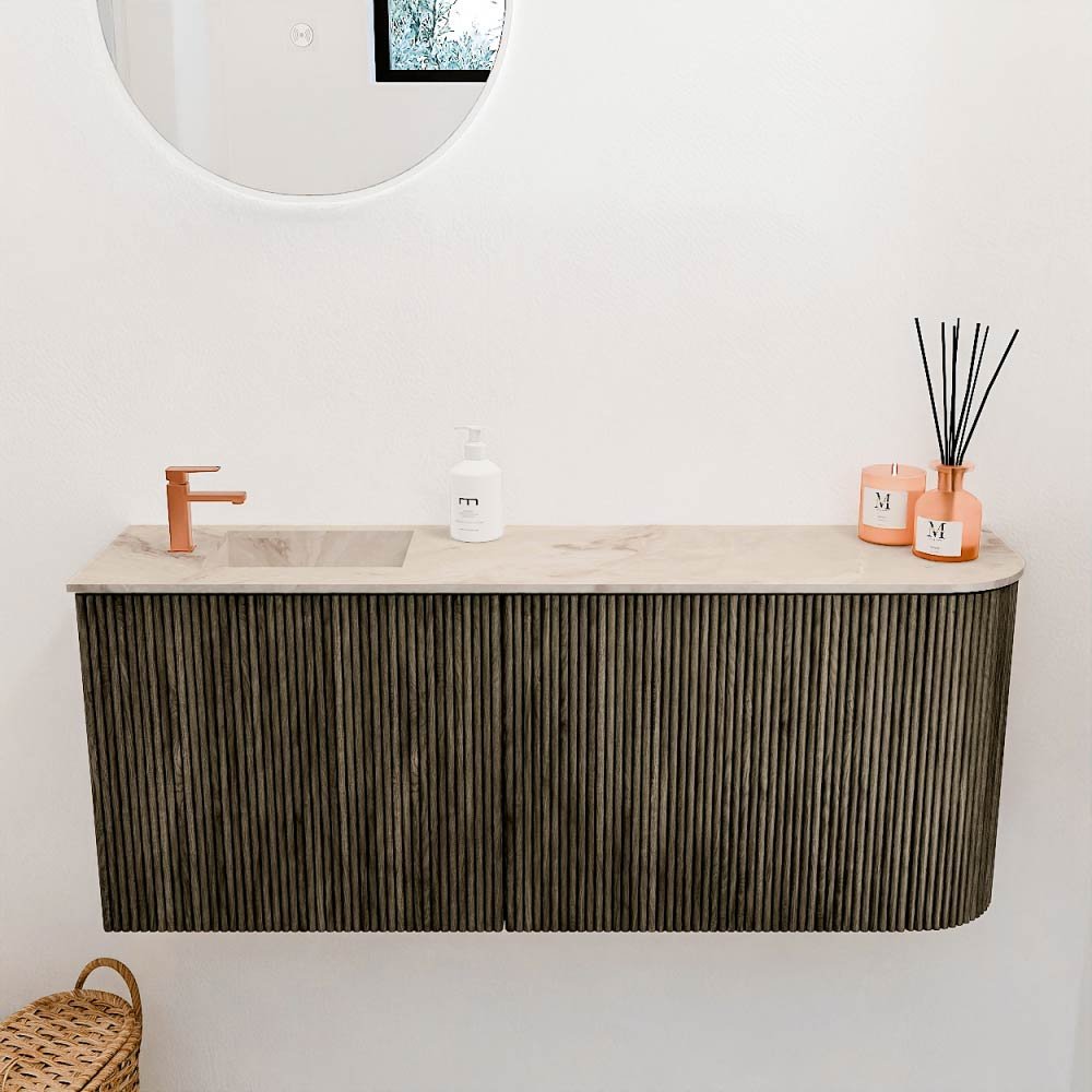 Mondiaz Toiletmeubel Joya Dlux Shadow - 101.6 cm - Wastafel FAYE Frappe - 1 kraangat - Solid Surface - Met spoelbak Links - Afbeelding 2