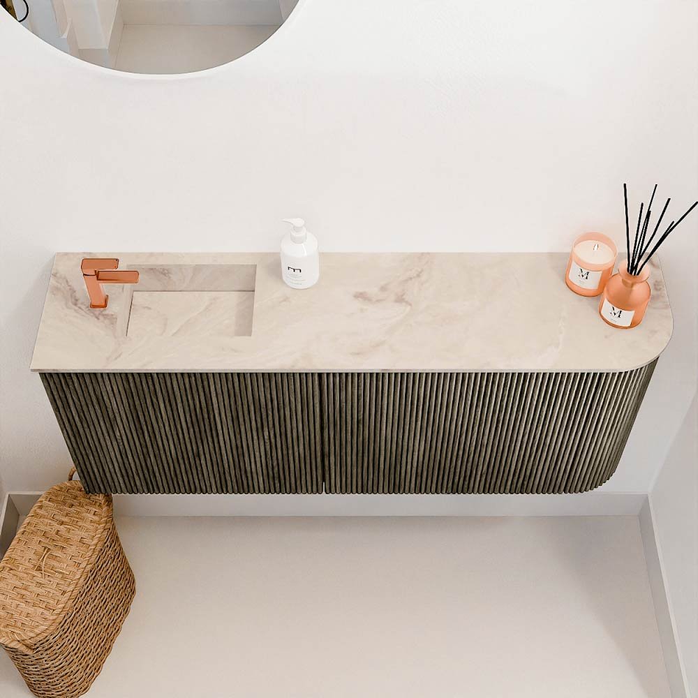 Mondiaz Toiletmeubel Joya Dlux Shadow - 101.6 cm - Wastafel FAYE Frappe - 1 kraangat - Solid Surface - Met spoelbak Links - Afbeelding 3