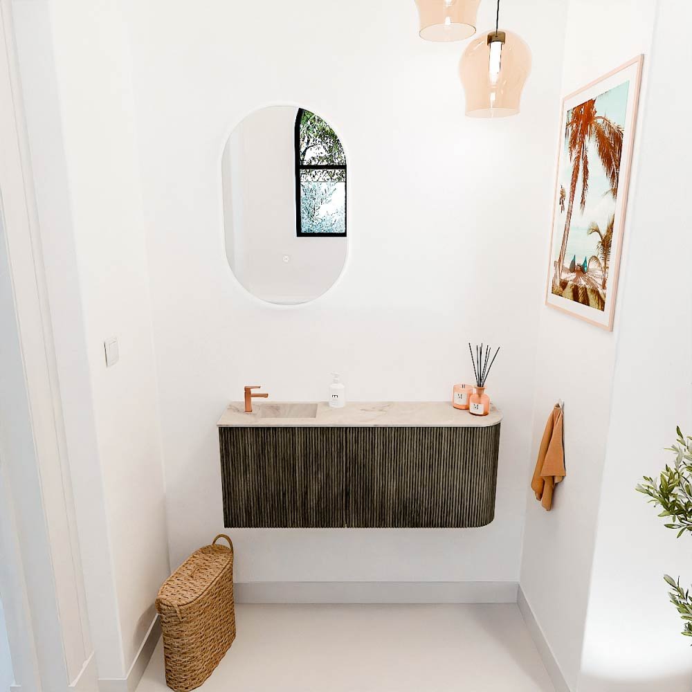 Mondiaz Toiletmeubel Joya Dlux Shadow - 101.6 cm - Wastafel FAYE Frappe - 1 kraangat - Solid Surface - Met spoelbak Links - Afbeelding 4