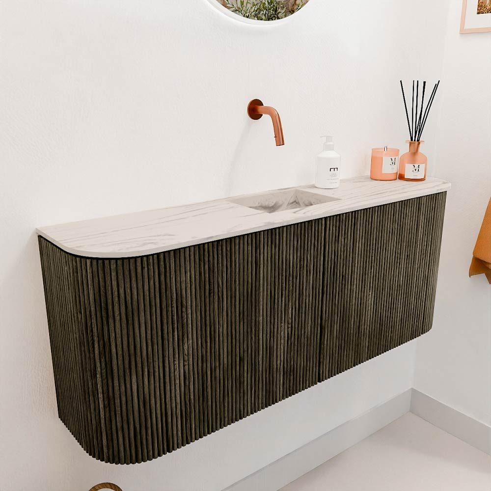 Mondiaz Toiletmeubel Joya Dlux Shadow - 103.2 cm - Wastafel FAYE Nata - Zonder kraangat(en) - Solid Surface - Met spoelbak Midden
