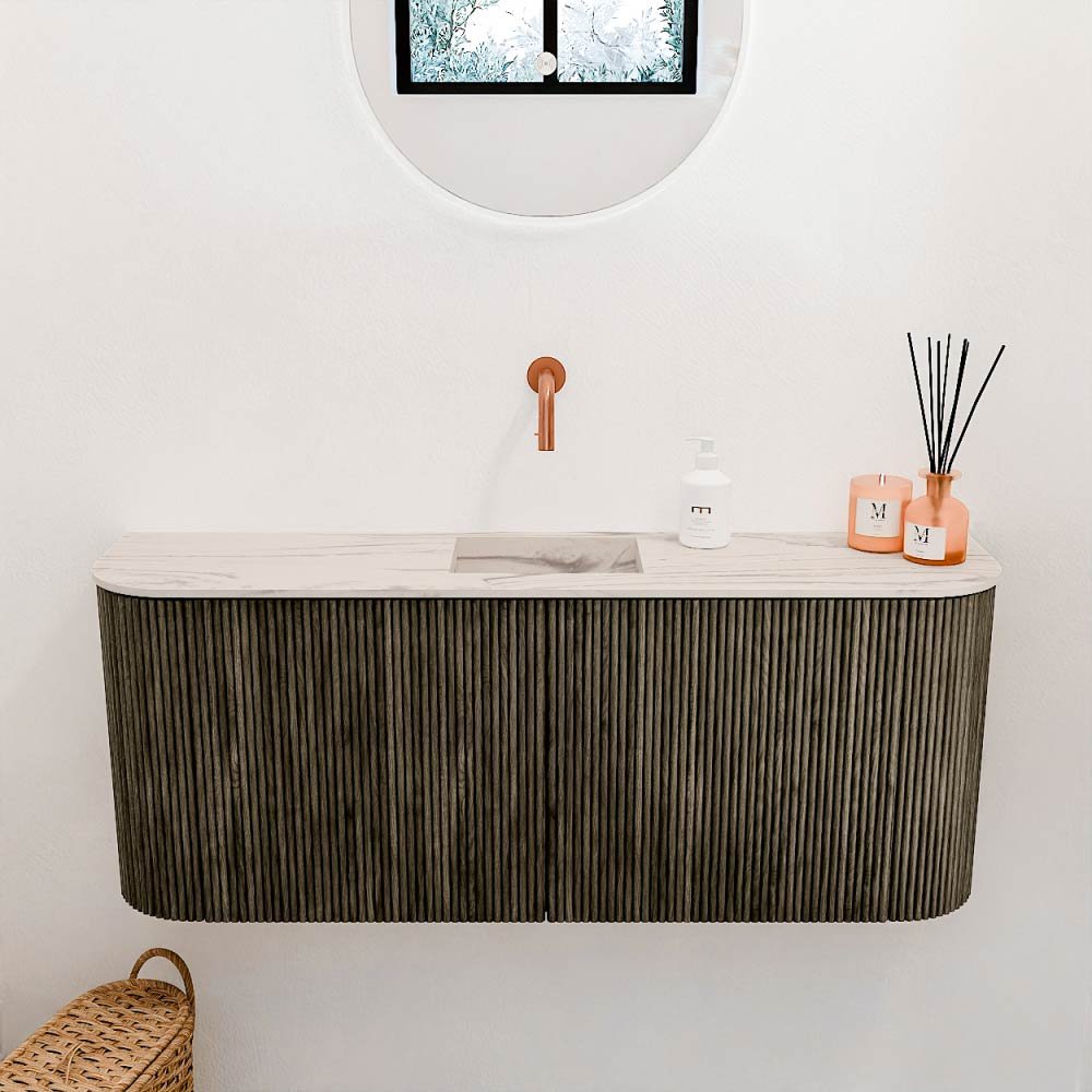 Mondiaz Toiletmeubel Joya Dlux Shadow - 103.2 cm - Wastafel FAYE Nata - Zonder kraangat(en) - Solid Surface - Met spoelbak Midden - Afbeelding 2