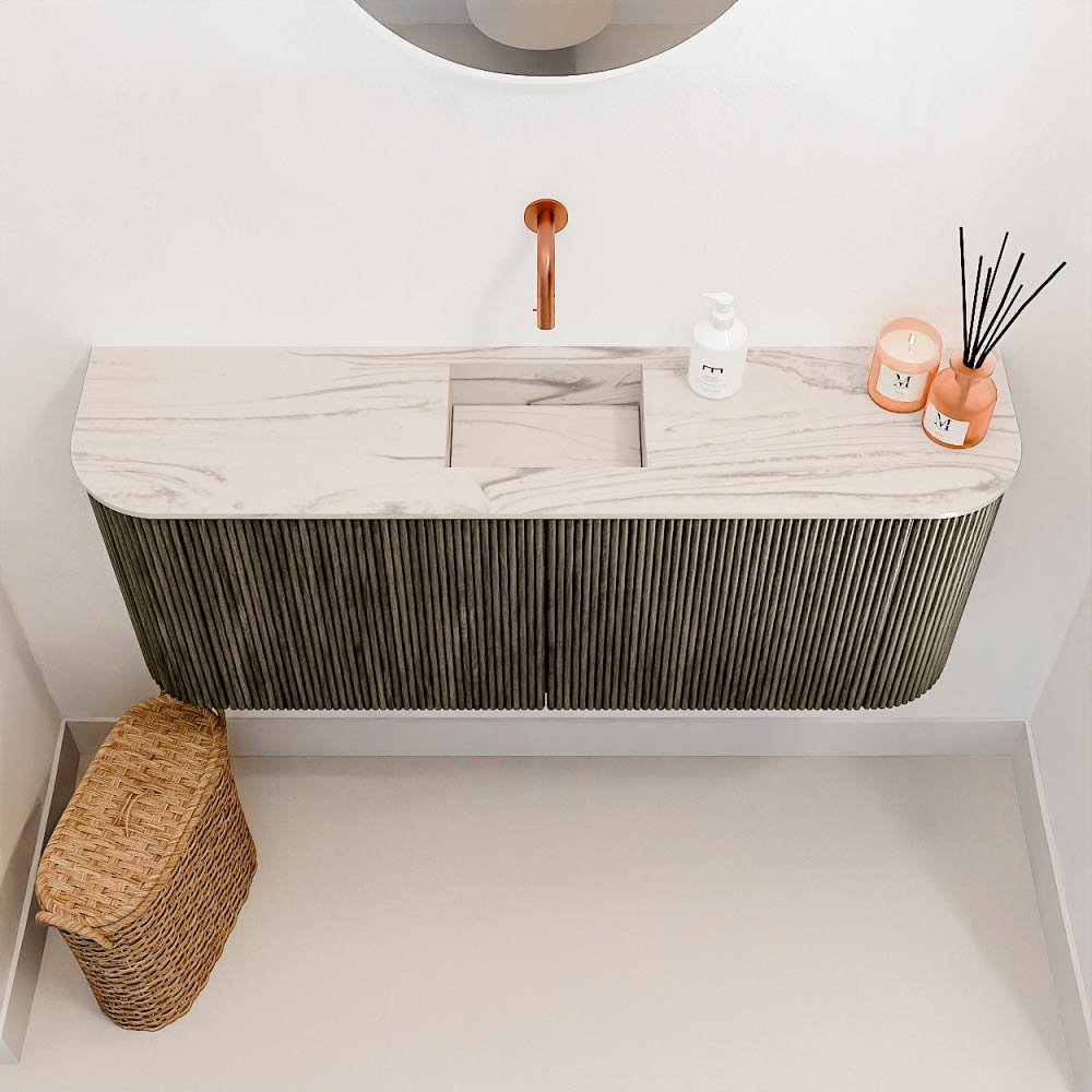 Mondiaz Toiletmeubel Joya Dlux Shadow - 103.2 cm - Wastafel FAYE Nata - Zonder kraangat(en) - Solid Surface - Met spoelbak Midden - Afbeelding 3