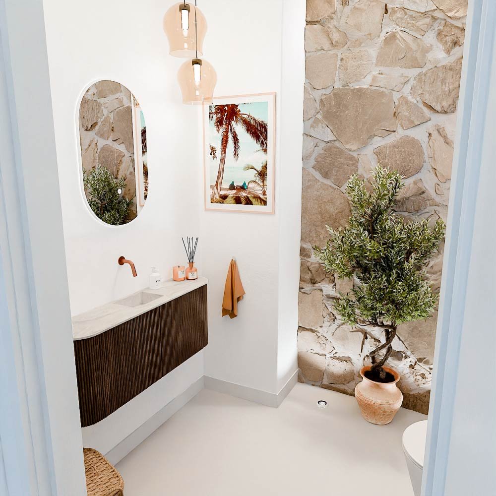 Mondiaz Toiletmeubel Joya Dlux Walnut - 103.2 cm - Wastafel FAYE Ostra - Zonder kraangat(en) - Solid Surface - Met spoelbak Midden - Afbeelding 5