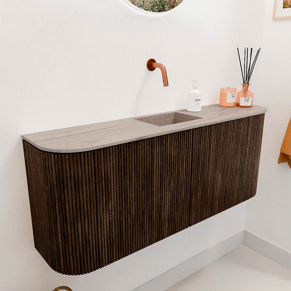 Mondiaz Toiletmeubel Joya Dlux Walnut - 103.2 cm - Wastafel FAYE Saba - Zonder kraangat(en) - Solid Surface - Met spoelbak Midden