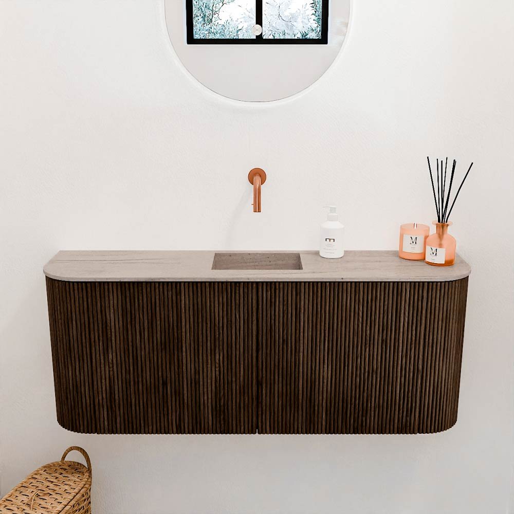 Mondiaz Toiletmeubel Joya Dlux Walnut - 103.2 cm - Wastafel FAYE Saba - Zonder kraangat(en) - Solid Surface - Met spoelbak Midden - Afbeelding 2