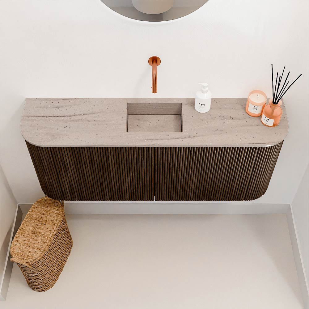 Mondiaz Toiletmeubel Joya Dlux Walnut - 103.2 cm - Wastafel FAYE Saba - Zonder kraangat(en) - Solid Surface - Met spoelbak Midden - Afbeelding 3