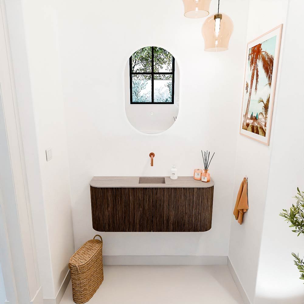 Mondiaz Toiletmeubel Joya Dlux Walnut - 103.2 cm - Wastafel FAYE Saba - Zonder kraangat(en) - Solid Surface - Met spoelbak Midden - Afbeelding 4