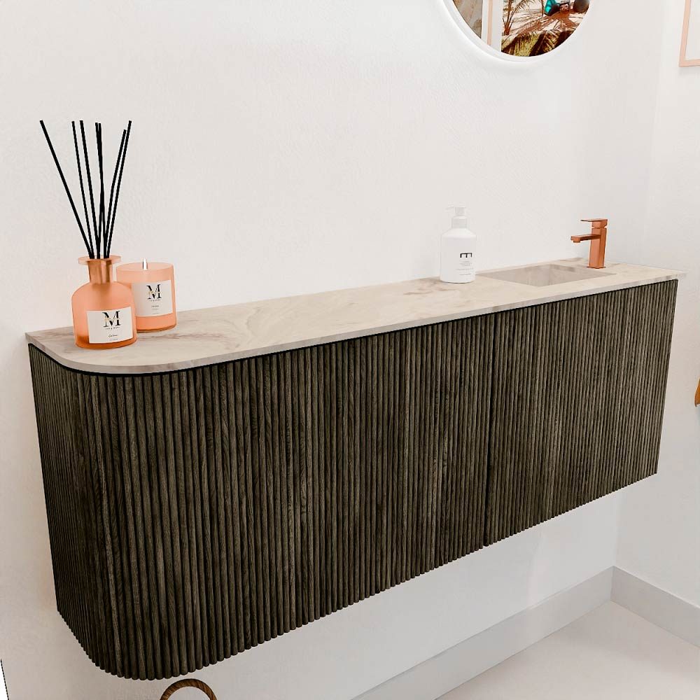 Mondiaz Toiletmeubel Joya Dlux Shadow - 111.6 cm - Wastafel FAYE Frappe - 1 kraangat - Solid Surface - Met spoelbak Rechts