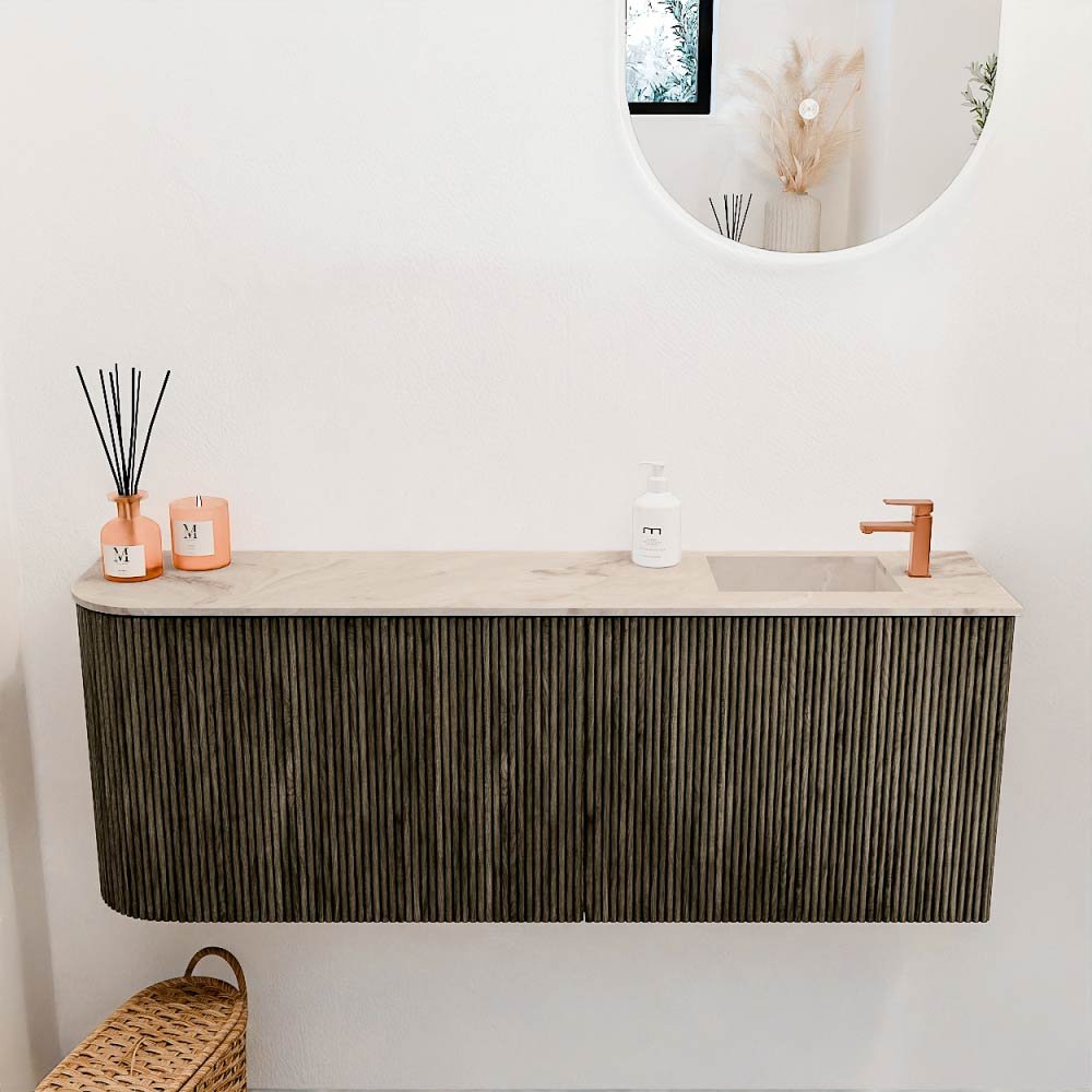 Mondiaz Toiletmeubel Joya Dlux Shadow - 111.6 cm - Wastafel FAYE Frappe - 1 kraangat - Solid Surface - Met spoelbak Rechts - Afbeelding 2