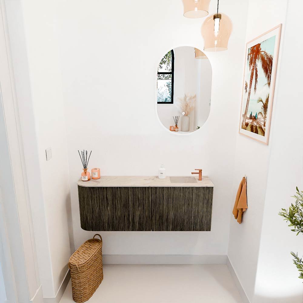 Mondiaz Toiletmeubel Joya Dlux Shadow - 111.6 cm - Wastafel FAYE Frappe - 1 kraangat - Solid Surface - Met spoelbak Rechts - Afbeelding 4