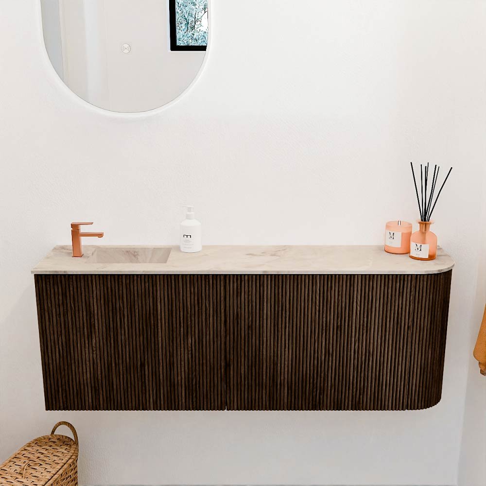 Mondiaz Toiletmeubel Joya Dlux Walnut - 111.6 cm - Wastafel FAYE Frappe - 1 kraangat - Solid Surface - Met spoelbak Links - Afbeelding 2