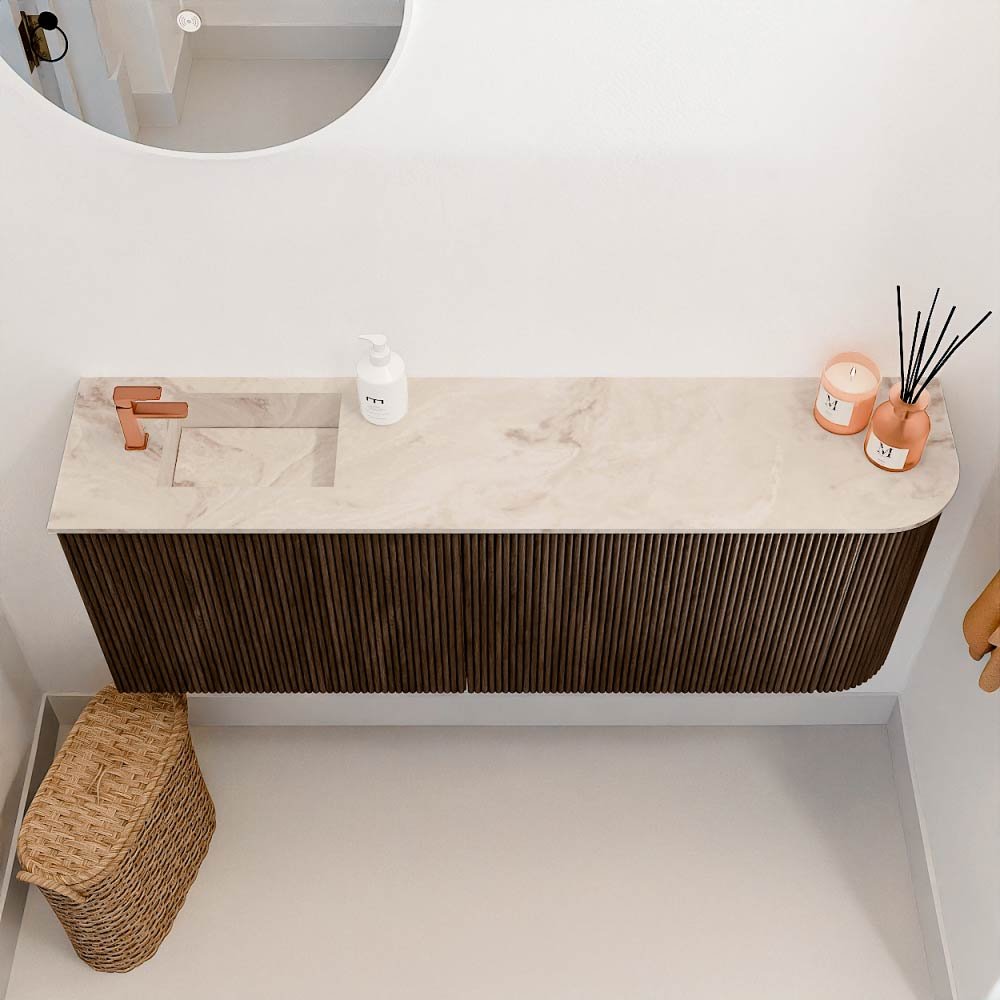 Mondiaz Toiletmeubel Joya Dlux Walnut - 111.6 cm - Wastafel FAYE Frappe - 1 kraangat - Solid Surface - Met spoelbak Links - Afbeelding 3
