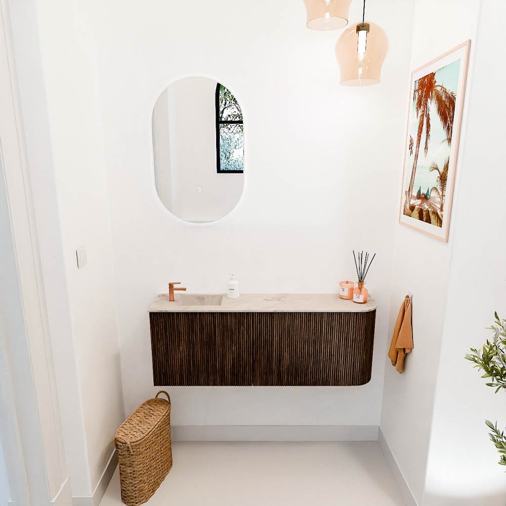 Mondiaz Toiletmeubel Joya Dlux Walnut - 111.6 cm - Wastafel FAYE Frappe - 1 kraangat - Solid Surface - Met spoelbak Links - Afbeelding 4