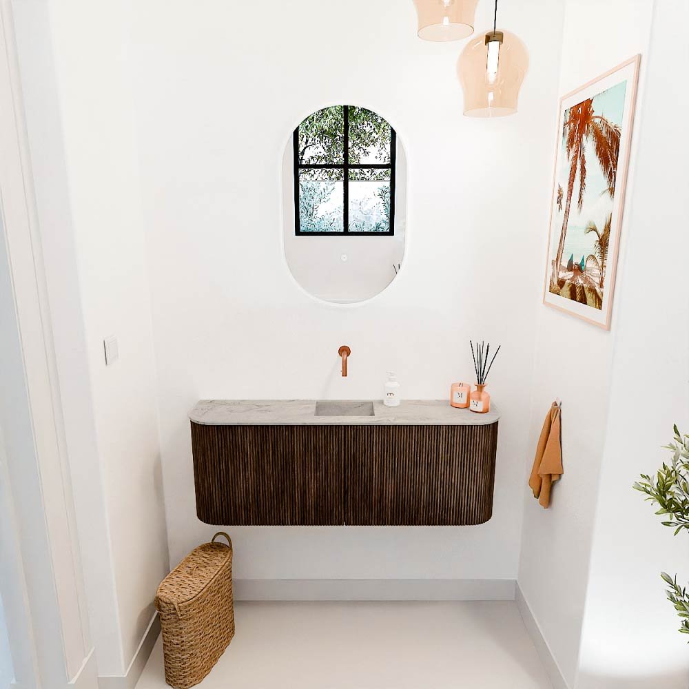 Mondiaz Toiletmeubel Joya Dlux Walnut - 113.2 cm - Wastafel FAYE Glace - Zonder kraangat(en) - Solid Surface - Met spoelbak Midden - Afbeelding 4