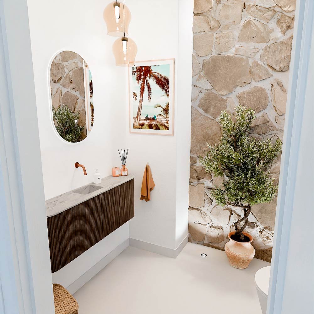 Mondiaz Toiletmeubel Joya Dlux Walnut - 113.2 cm - Wastafel FAYE Glace - Zonder kraangat(en) - Solid Surface - Met spoelbak Midden - Afbeelding 5