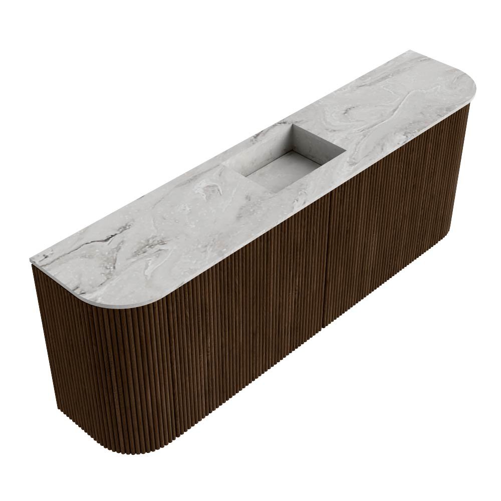 Mondiaz Toiletmeubel Joya Dlux Walnut - 113.2 cm - Wastafel FAYE Glace - Zonder kraangat(en) - Solid Surface - Met spoelbak Midden - Afbeelding 6