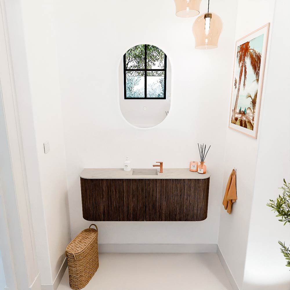 Mondiaz Toiletmeubel Joya Dlux Walnut - 113.2 cm - Wastafel FAYE Opalo - 1 kraangat - Solid Surface - Met spoelbak Midden - Afbeelding 4