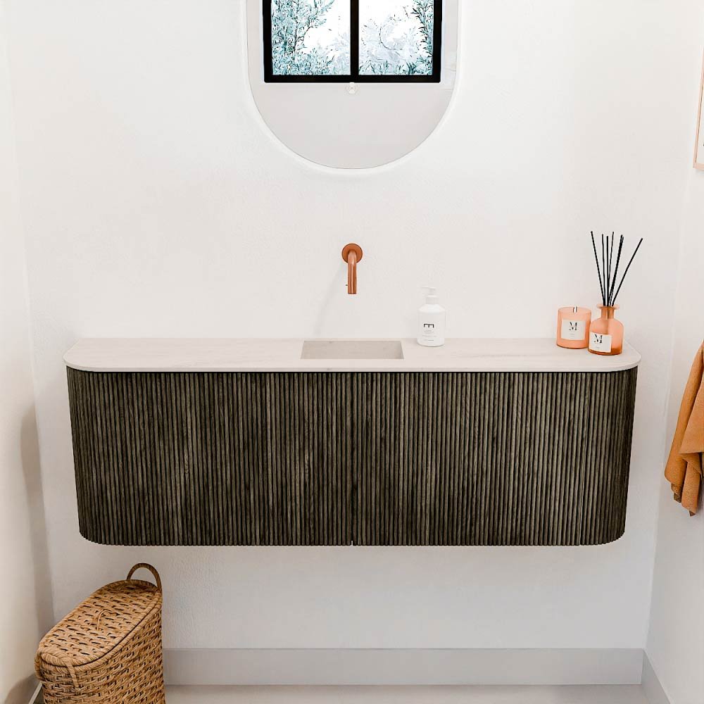 Mondiaz Toiletmeubel Joya Dlux Shadow - 123.2 cm - Wastafel FAYE Meli - Zonder kraangat(en) - Solid Surface - Met spoelbak Midden - Afbeelding 2