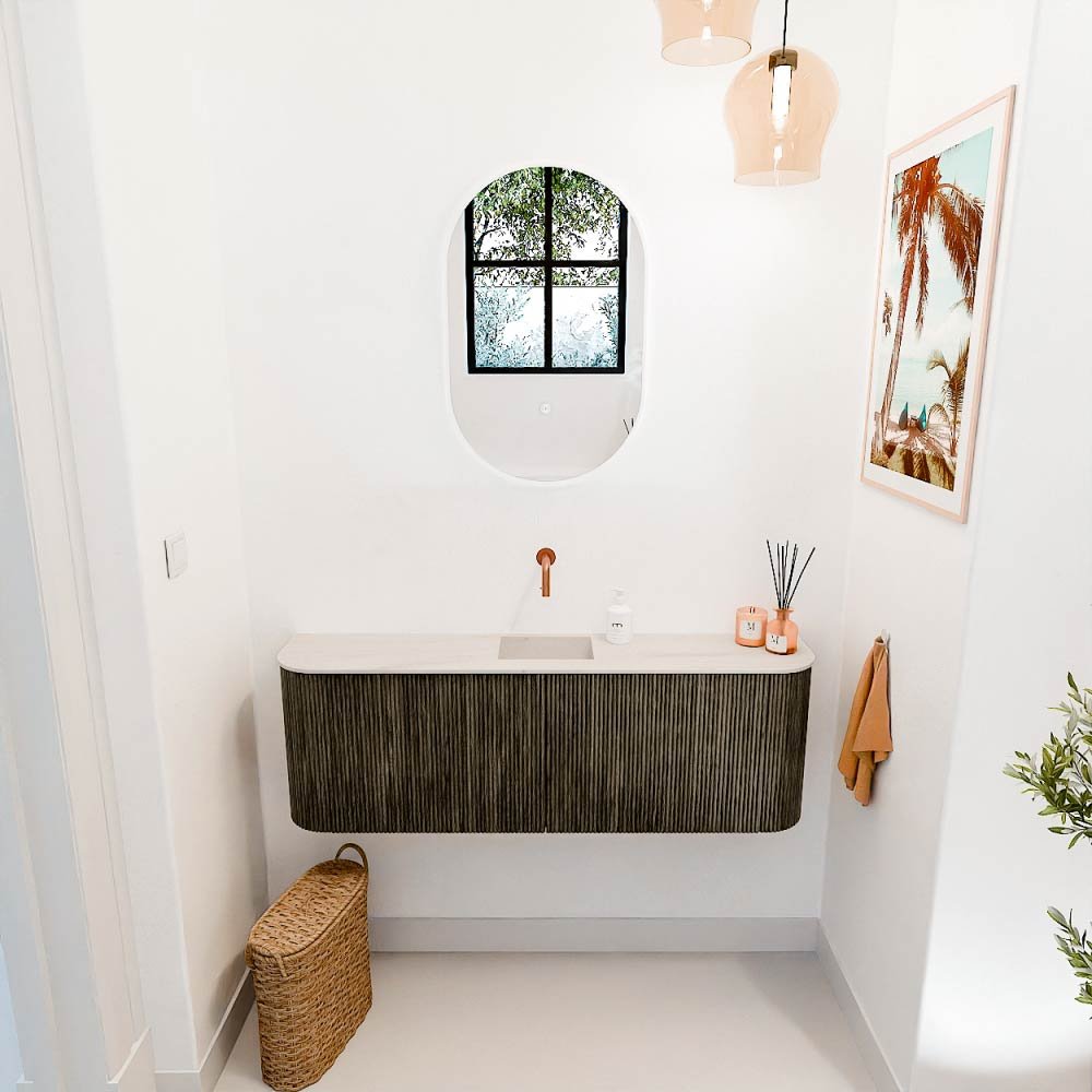 Mondiaz Toiletmeubel Joya Dlux Shadow - 123.2 cm - Wastafel FAYE Meli - Zonder kraangat(en) - Solid Surface - Met spoelbak Midden - Afbeelding 4