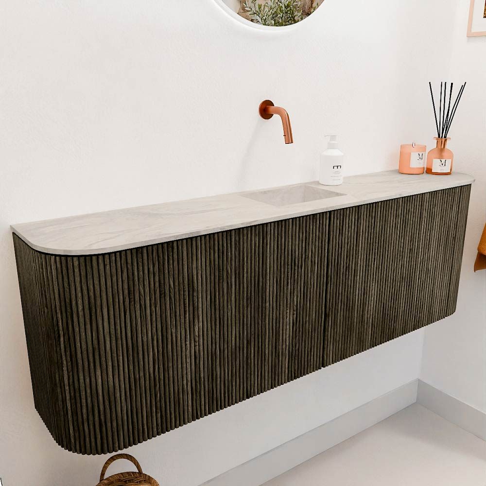 Mondiaz Toiletmeubel Joya Dlux Shadow - 123.2 cm - Wastafel FAYE Ostra - Zonder kraangat(en) - Solid Surface - Met spoelbak Midden