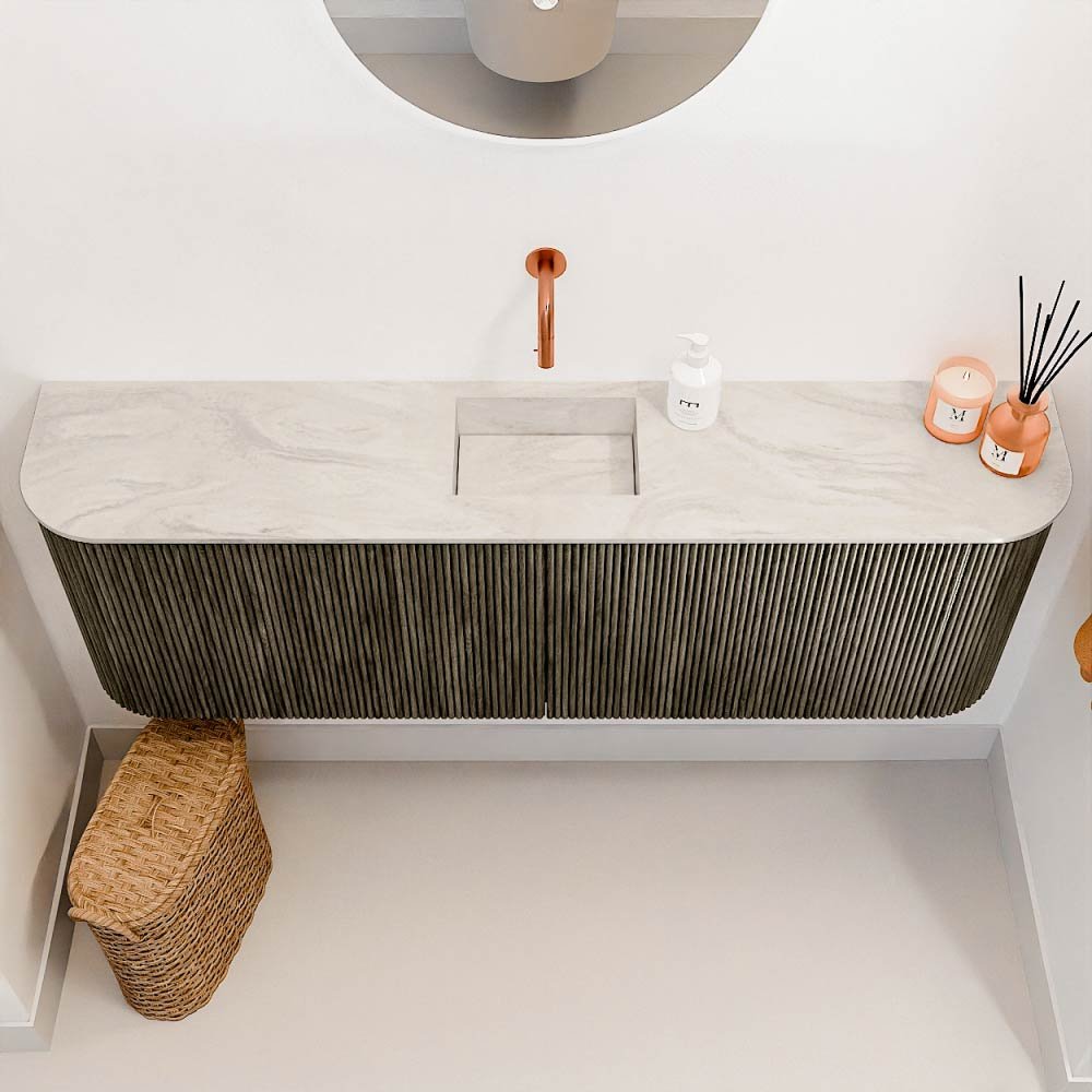Mondiaz Toiletmeubel Joya Dlux Shadow - 123.2 cm - Wastafel FAYE Ostra - Zonder kraangat(en) - Solid Surface - Met spoelbak Midden - Afbeelding 3