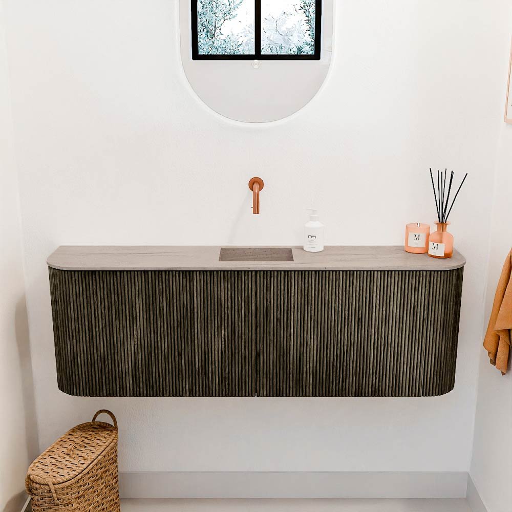 Mondiaz Toiletmeubel Joya Dlux Shadow - 123.2 cm - Wastafel FAYE Saba - Zonder kraangat(en) - Solid Surface - Met spoelbak Midden - Afbeelding 2