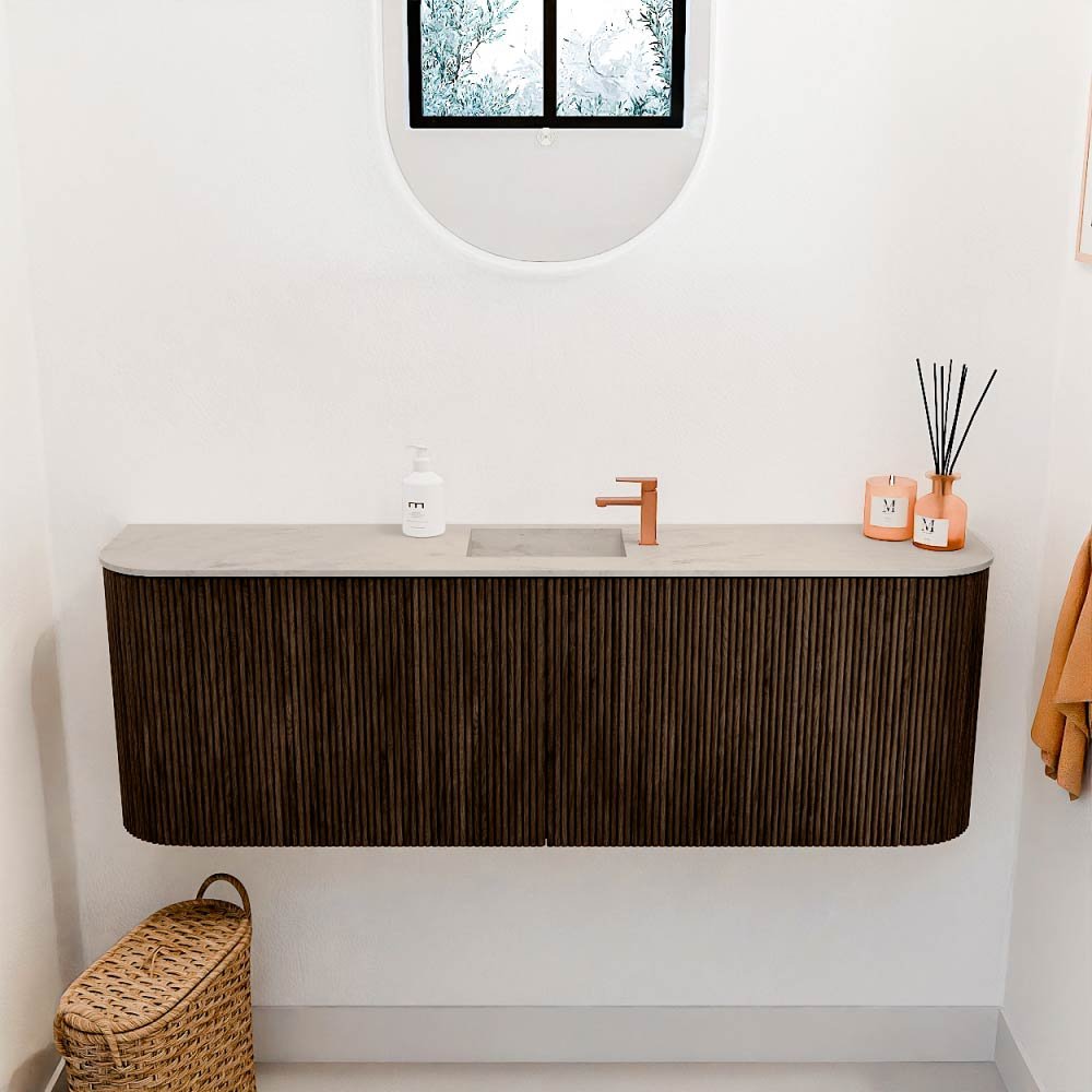 Mondiaz Toiletmeubel Joya Dlux Walnut - 123.2 cm - Wastafel FAYE Opalo - 1 kraangat - Solid Surface - Met spoelbak Midden - Afbeelding 2