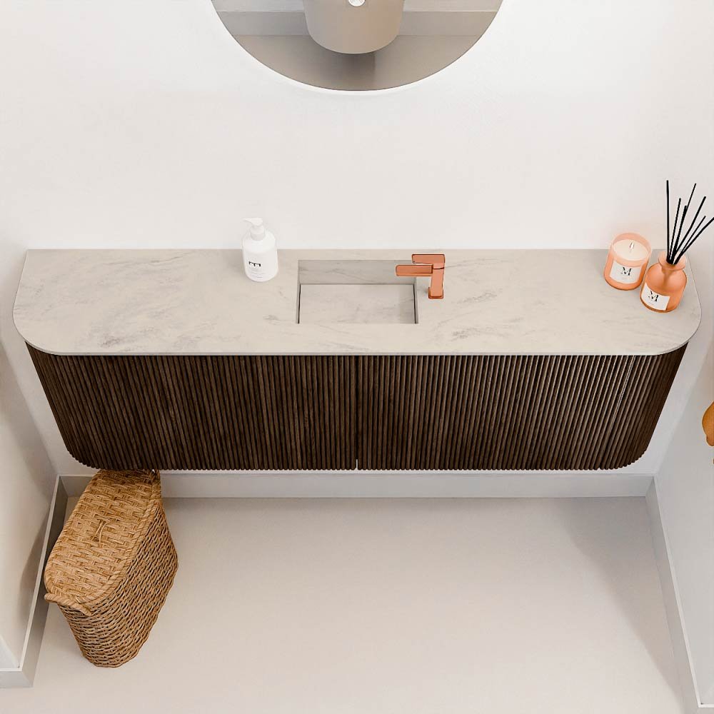 Mondiaz Toiletmeubel Joya Dlux Walnut - 123.2 cm - Wastafel FAYE Opalo - 1 kraangat - Solid Surface - Met spoelbak Midden - Afbeelding 3