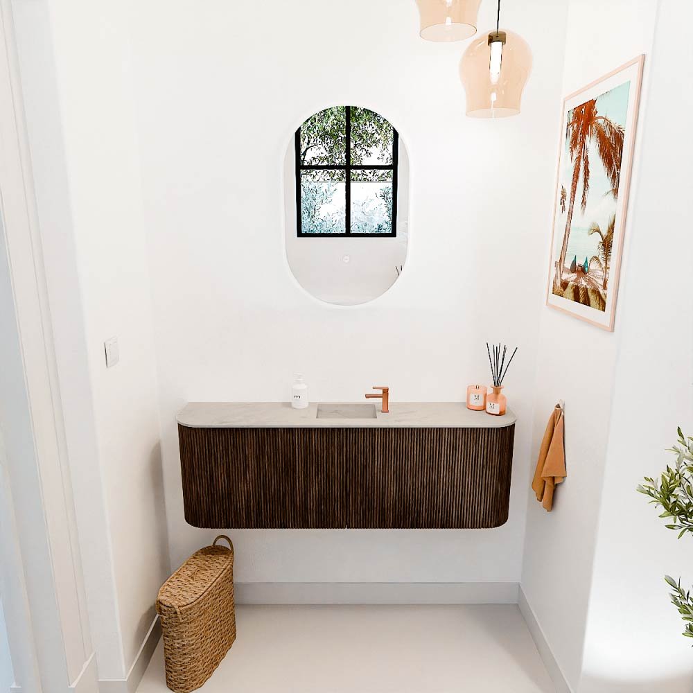 Mondiaz Toiletmeubel Joya Dlux Walnut - 123.2 cm - Wastafel FAYE Opalo - 1 kraangat - Solid Surface - Met spoelbak Midden - Afbeelding 4