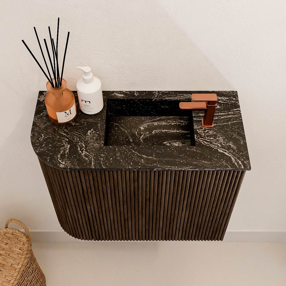 Mondiaz Toiletmeubel Joya Dlux Walnut - 51.6 cm - Wastafel FAYE Lava - 1 kraangat - Solid Surface - Met spoelbak Rechts - Afbeelding 3