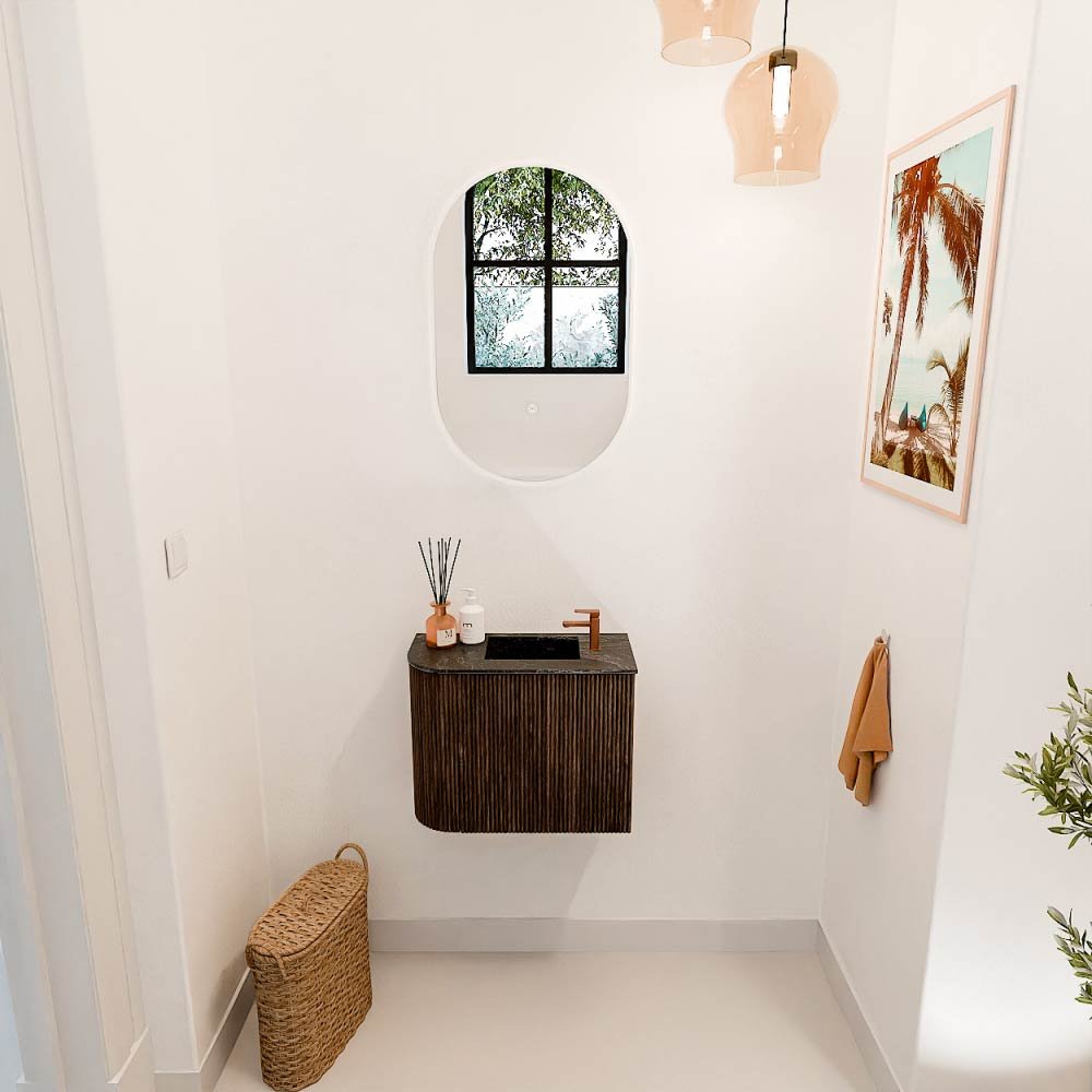 Mondiaz Toiletmeubel Joya Dlux Walnut - 51.6 cm - Wastafel FAYE Lava - 1 kraangat - Solid Surface - Met spoelbak Rechts - Afbeelding 4
